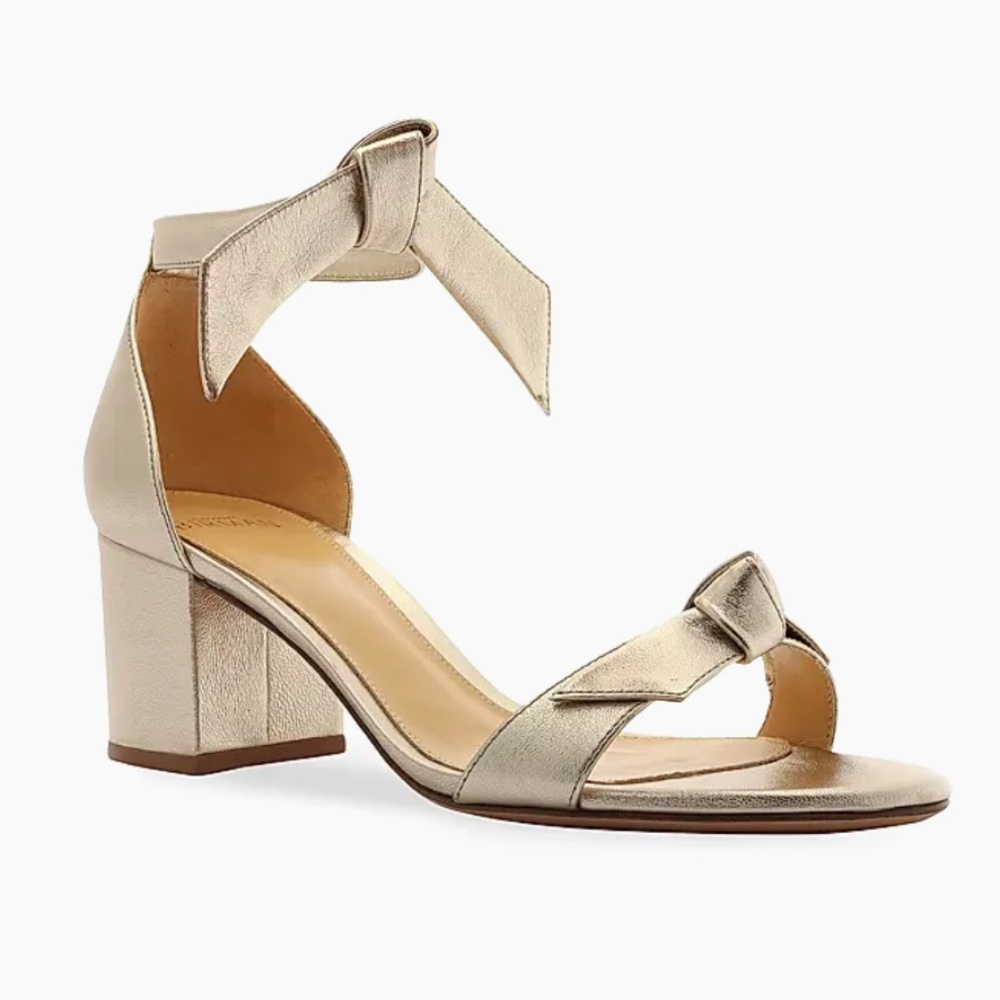 Alexandre Birman Clarita metallic gold block-heeled sandals, size 40.5